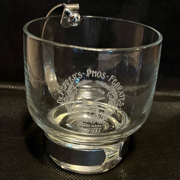Vintage Dr. Pepper's Glass mug w/ Silver Handle ~ Phos Ferrates inscription - Picture 1 of 10